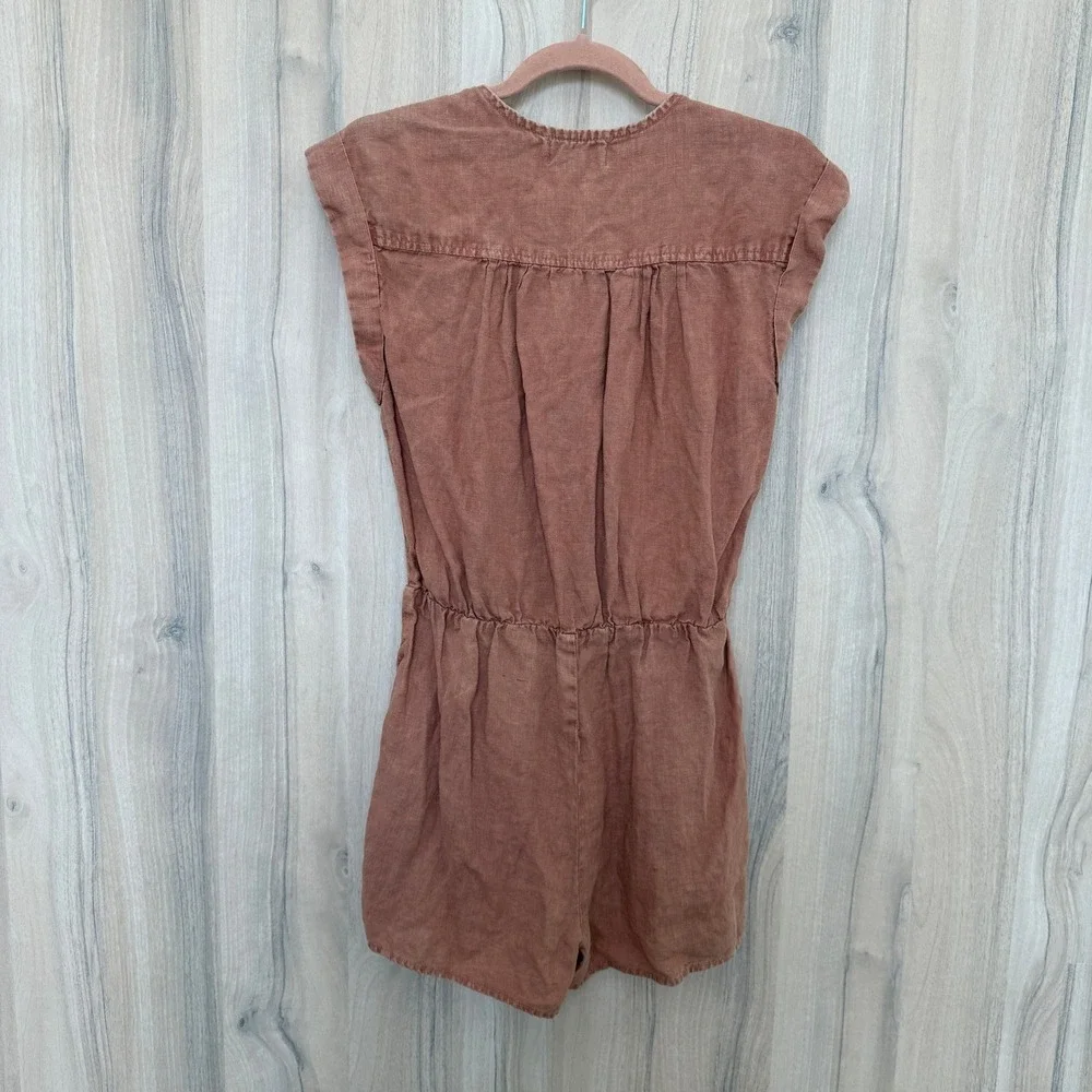 Bella Dahl Womens Linen Romper XS Brown Button Front Boho Earthy Minimal Coastal